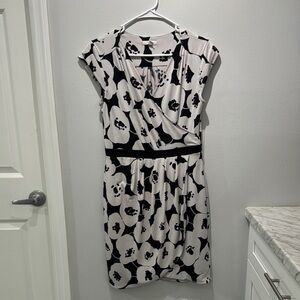 New York & Company Black and White Sheath Midi Dress with Cowl Neck